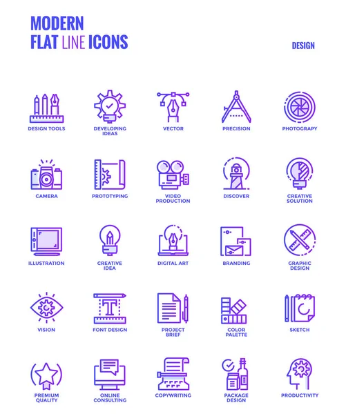 Gradiente de línea plana iconos diseño-Diseño gráfico — Vector de stock