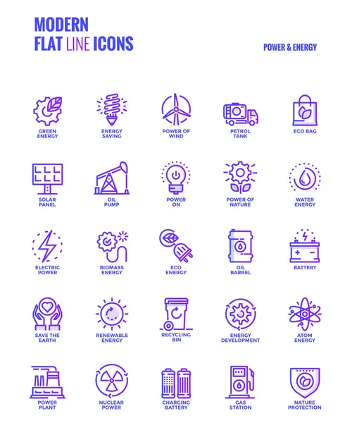 Línea plana Iconos de gradiente diseño-Energía y Energía — Vector de stock