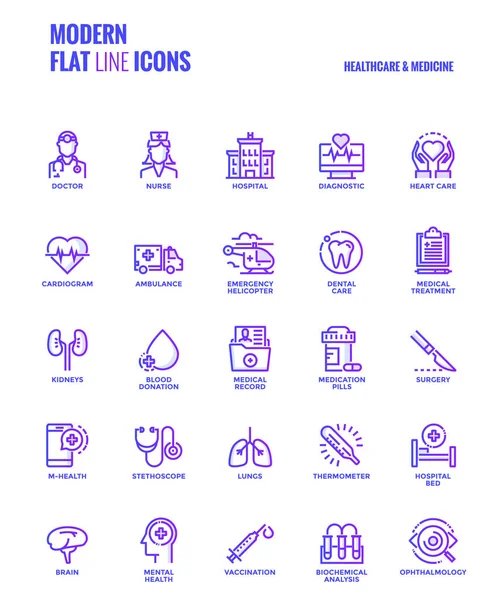 Diseño de iconos de gradiente de línea plana-Salud y Medicina — Vector de stock