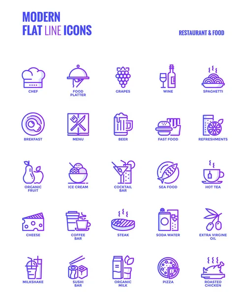 Linea piatta gradiente icone di design-Ristorante e cibo — Vettoriale Stock
