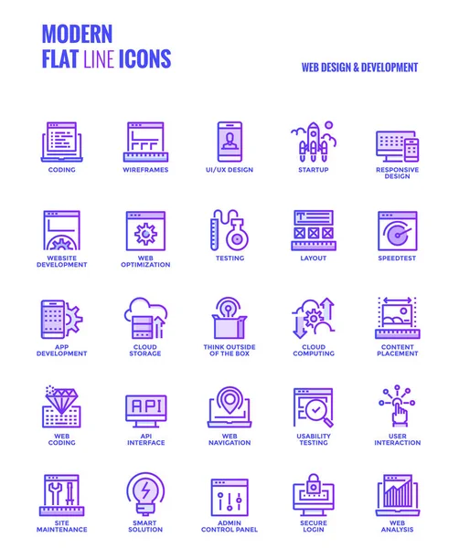 Icônes de ligne plate moderne design-Web Design et développement — Image vectorielle