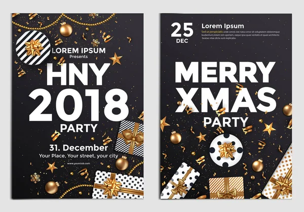 Christmas Party Flyer Design- Golden design — Stock Vector