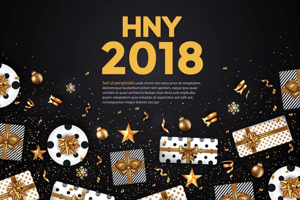Vacaciones Tarjeta de Año Nuevo - 2018 Negro y oro 4 — Vector de stock