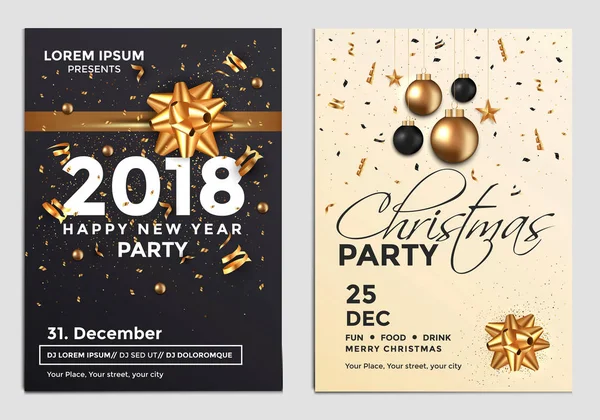 Christmas Party Flyer Design- kultainen muotoilu 3 — vektorikuva