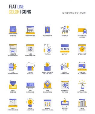 Düz çizgi çok renkli simgeler Dizayn-Web Tasarım ve geliştirme