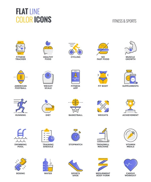 Línea plana iconos multicolor diseño-Fitness y Deportes — Archivo Imágenes Vectoriales