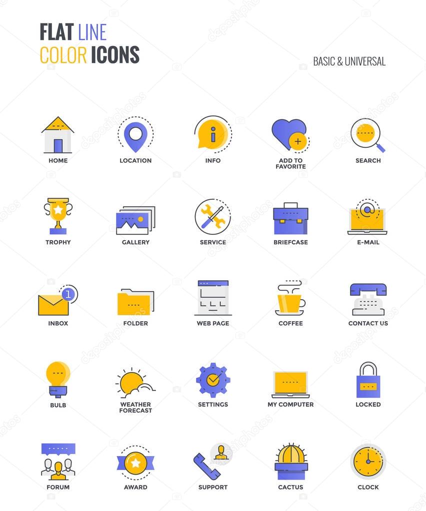 Flat line multicolor icons design-Basic and Universal