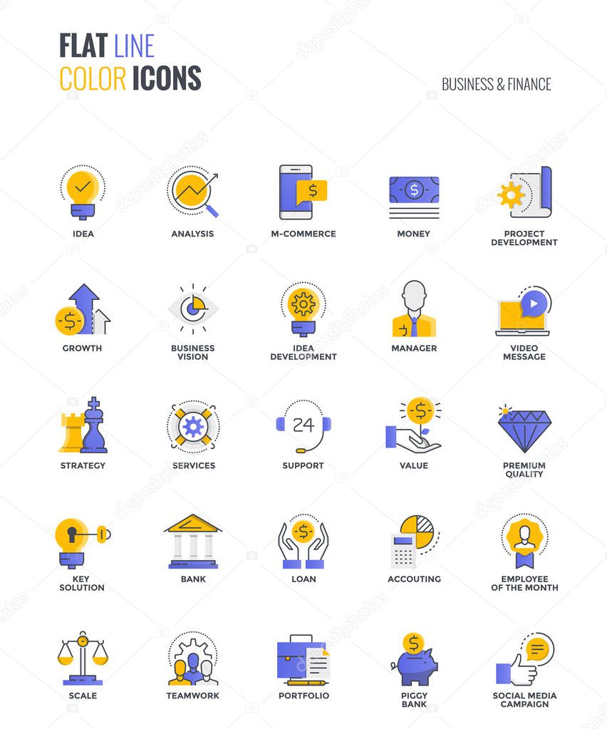 Flat line multicolor icons design-Business and Finance