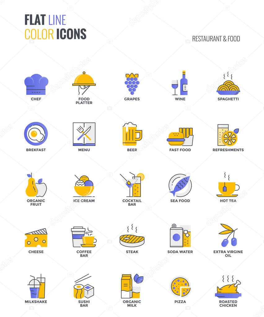 Flat line multicolor icons design-Restaurant and food