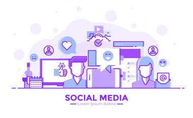 Düz çizgi mor renk Modern kavram illüstrasyon - sosyal Medi