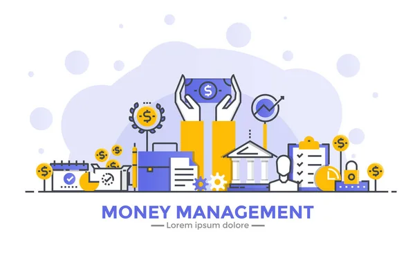 Flat Line Modern Concept Illustration - Money Management — Stock Vector