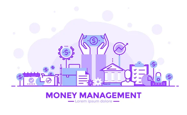 Flat Line Purple color Modern Concept Illustration - Money Manag — Stock Vector