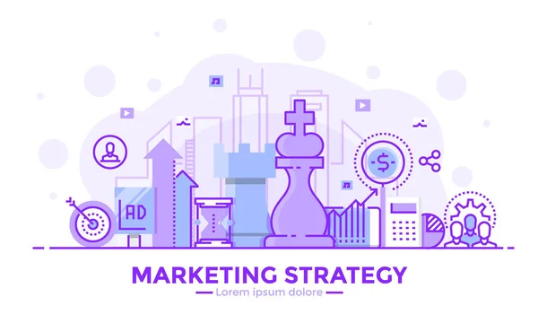 Lapos vonal lila színű Modern koncepció illusztráció - Marketing S — Stock Vector