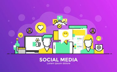 Düz çizgi Modern konsept illüstrasyon - sosyal medya