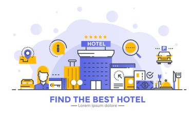 Düz çizgi Modern konsept illüstrasyon - otel