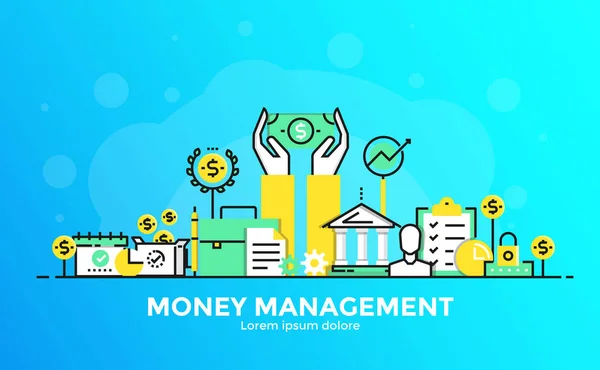 Flat Line Modern Concept Illustration - Money Management — Stock Vector