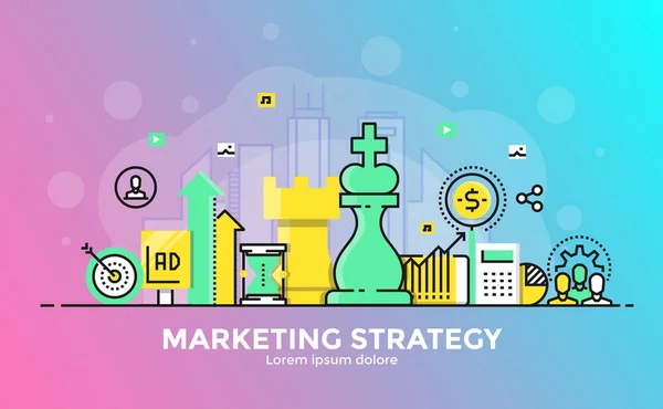 Flat Line Modern Concept Illustration - Marketing strategi – Stock-vektor