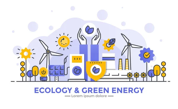 Illustration de concept moderne Flat Line - Écologie et énergie verte — Image vectorielle