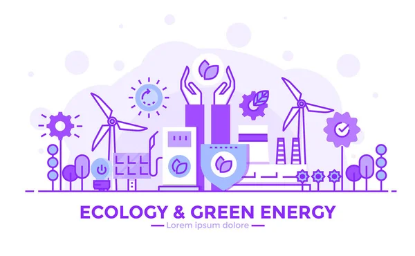 Ilustración de concepto moderno de línea plana - Ecología y energía verde — Archivo Imágenes Vectoriales