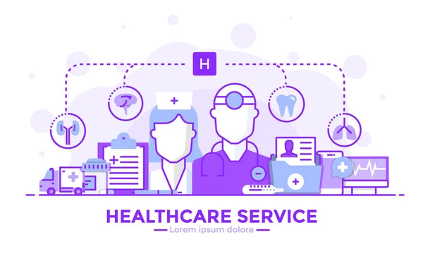 Illustration de concept moderne Flat Line - Service de santé — Image vectorielle