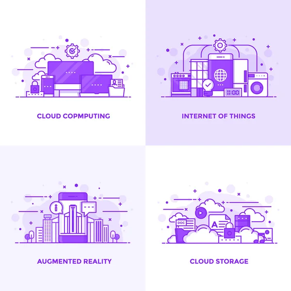 Platte lijn paarse ontworpen concepten 12 — Stockvector