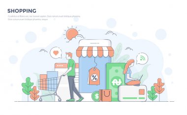 Düz çizgi Modern konsept illüstrasyon - alışveriş