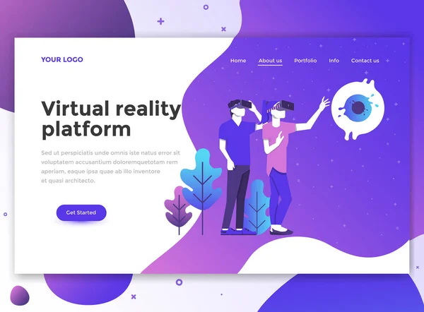 Flaches modernes Design der Websitevorlage - Virtual-Reality-Plattform — Stockvektor