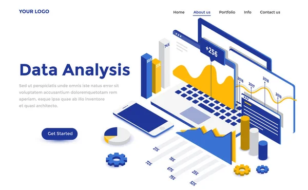 Ilustración de concepto isométrico moderno de color plano - Análisis de datos — Vector de stock