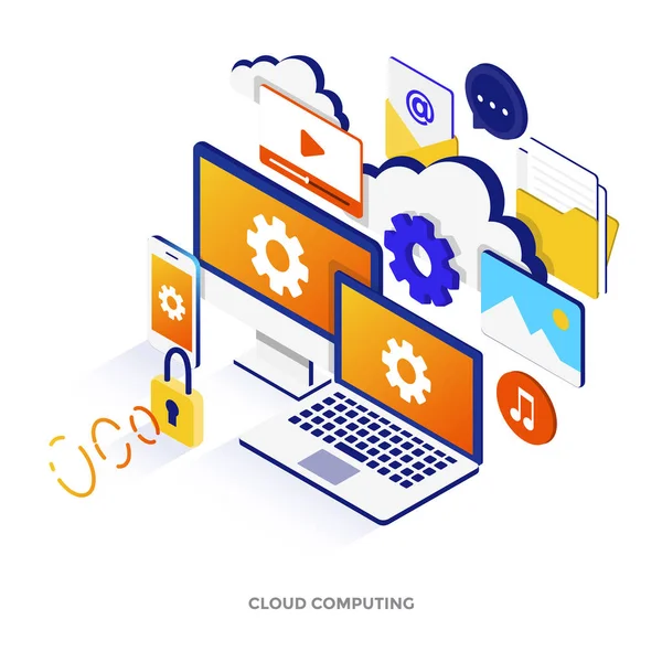 Μοντέρνα Επίπεδη Σχεδίαση Ισομετρική Εικονογράφηση Του Cloud Computing Μπορεί Χρησιμοποιηθεί — Διανυσματικό Αρχείο