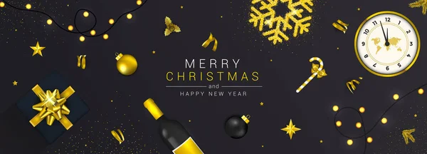 Новогодняя открытка - Счастливого Рождества на черном фоне — стоковый вектор