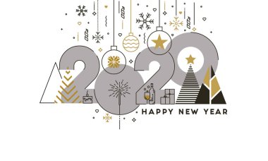 Düz çizgi tasarım konsepti - Mutlu yıllar 2020