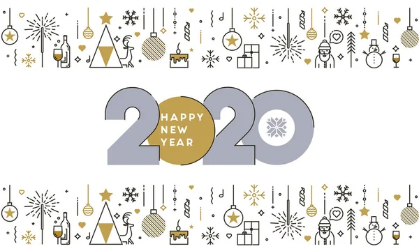 Flat line design concept banner - Happy New Year 2020 — Stock Vector