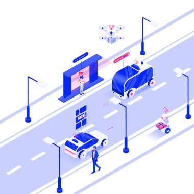 Düz renk Modern Isometric Illustration Design - Otonom Veh