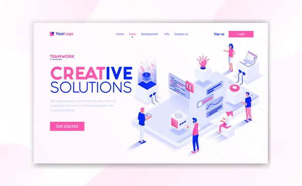 Flat Design moderno del modello di sito web - Soluzioni creative — Vettoriale Stock