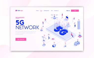 Web sitesi şablonunun yassı modern tasarımı - 5g Ağ