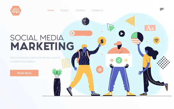 Design moderno piatto Illustrazione del Social Media Marketing — Vettoriale Stock