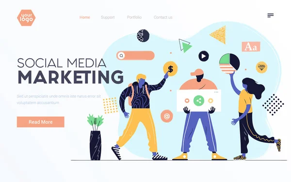 Design moderno piatto Illustrazione del Social Media Marketing — Vettoriale Stock