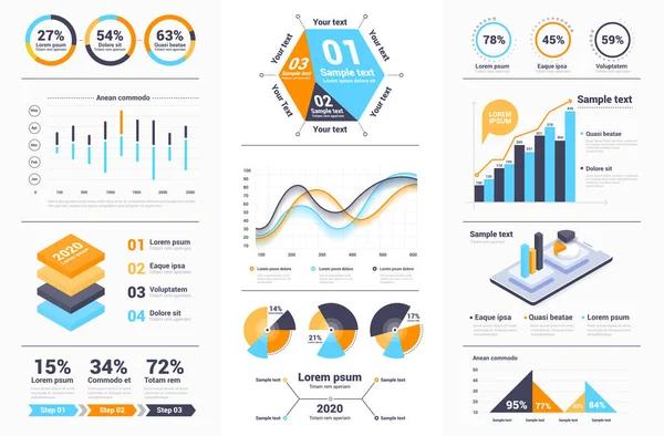 Business Infographics Set Med Olika Diagram Visualiseringselement Marknadsföringsdiagram Och Grafer — Stock vektor