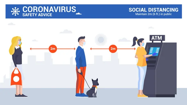 Distanziamento Sociale Prevenzione Del Coronavirus Covid Mantenere Distanza Nella Società — Vettoriale Stock