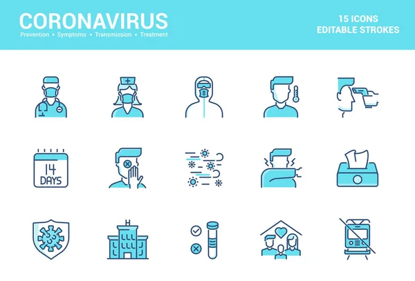 Conjunto Simple Iconos Color Línea Protección Contra Coronavirus Contiene Iconos — Vector de stock