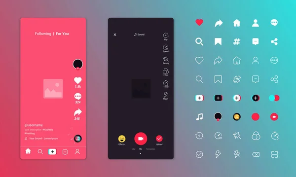 App Screen Interface Und Icons Social Media Applikation Musik Und — Stockvektor