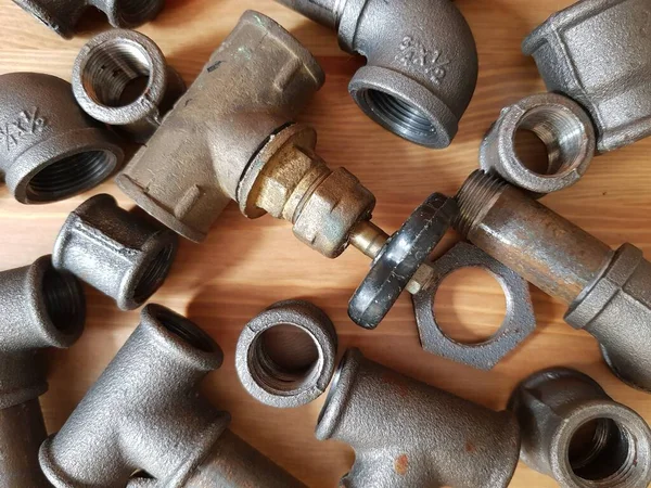 Cast Iron Plumbing Fittings Water Supply — Stock Photo, Image