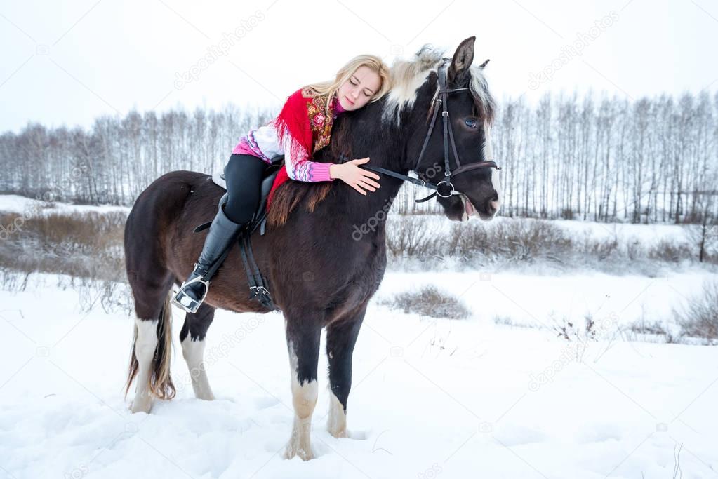 Attractive beautiful young woman in fashionable pullovere winter