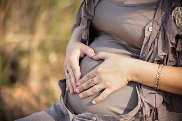 Portrait of a beautiful young pregnant girl in a fashionable dre — Stock Photo, Image