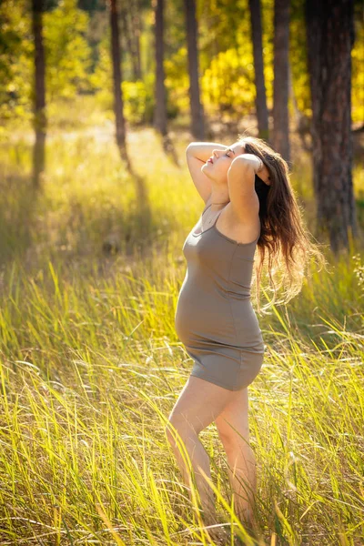 şık bir dre içinde güzel bir genç hamile kız portresi