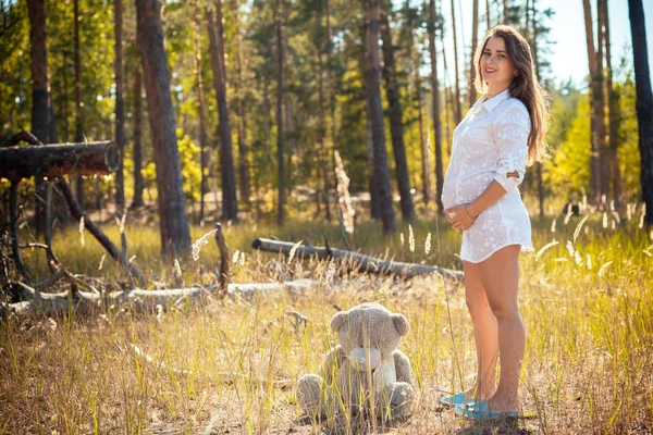 şık bir dre içinde güzel bir genç hamile kız portresi