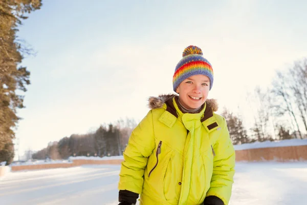 Portrait of happy playful kid boy in winter clothes — Stock Photo, Image