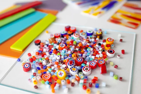 Multi Colored Glass Fusing White Table Close — Stock Photo, Image