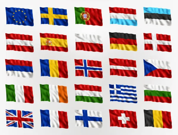 Bandiere sventolanti dell'Europa . — Vettoriale Stock