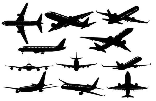 Silhouetten van vliegtuigen — Stockvector